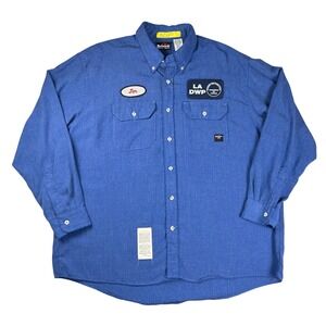 Bulwark FR "Jim" LA DWP Work Shirt Mens XL Blue Nomex Patch Button Up